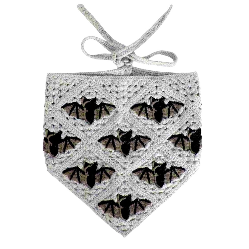 Grey Crochet Knit Bat Pattern Bandana Headband NWOT